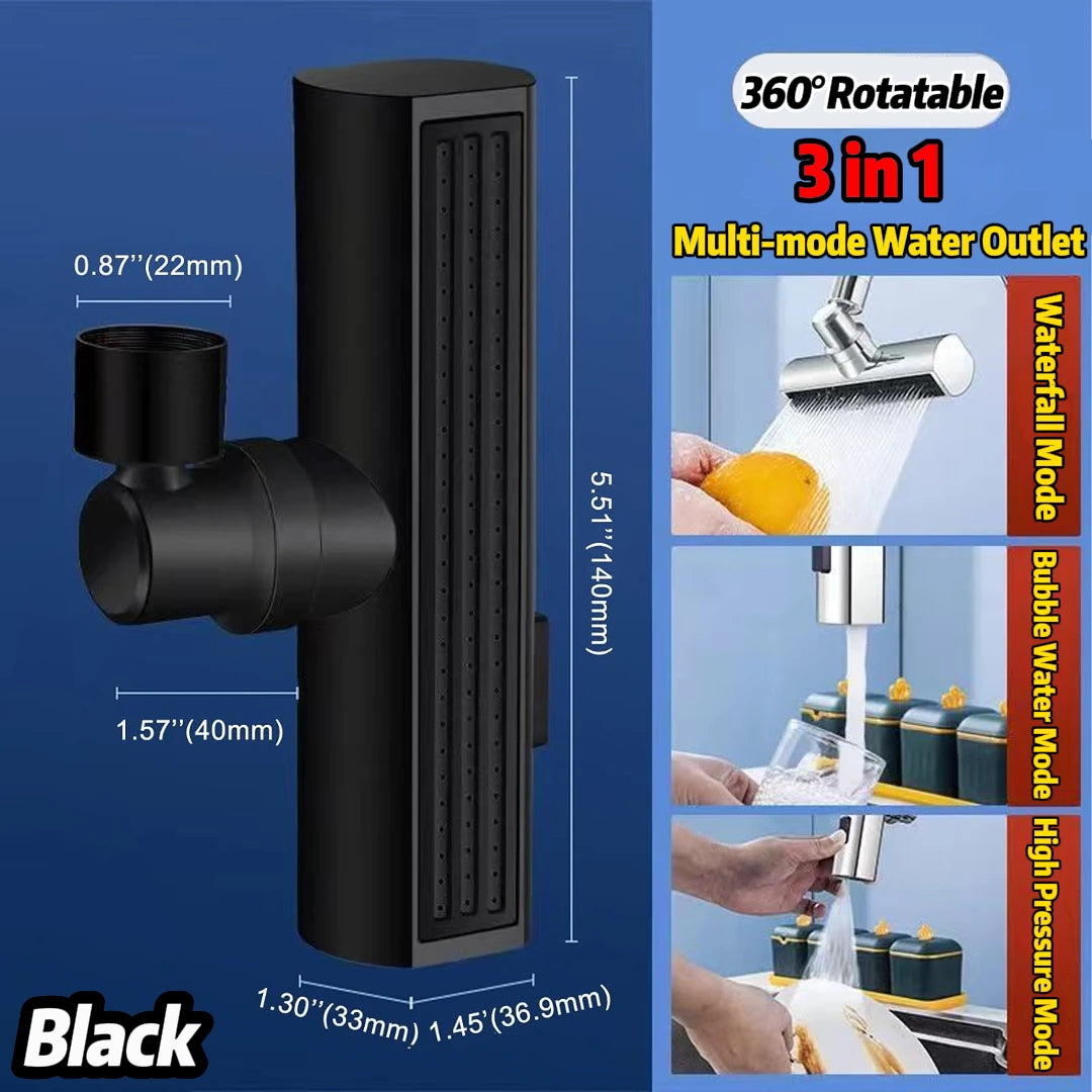 3 in 1 Waterfall Faucet Extender, Anti-Splash Waterfall Kitchen Faucet Adapter,360° Swiveling for Washing Vegetables & Fruits