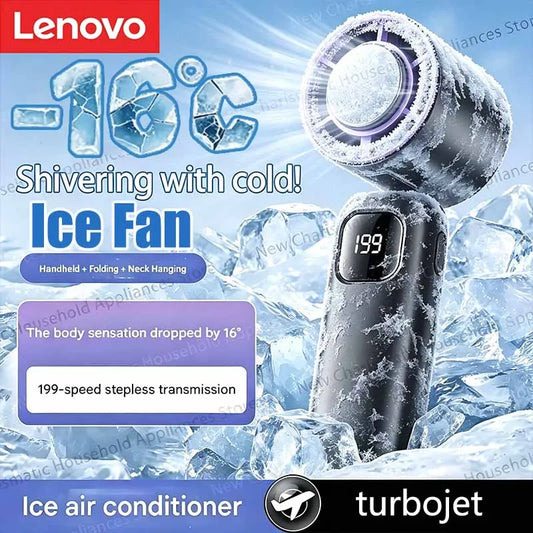 Lenovo Semiconductor 199 Speed Continuously Variable Fan Digital Display Handheld Desktop Dual-Purpose Foldable Neck Hanging Fan