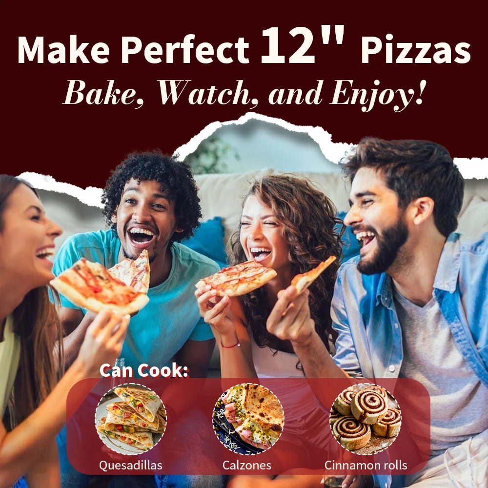 Klaif 12’’ Electric Pizza Oven Indoor Double-sided Heated Fry Countertop Oven Pizza Maker 1200W 5-Min Crisp Dual Knob Control