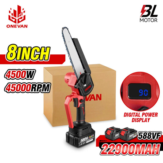 ONEVAN 8Inch Brushless Electric Chainsaw Battery 4500W Cordless Pruning Saw Gardening Power Tools For Makita 18V Battery Pin