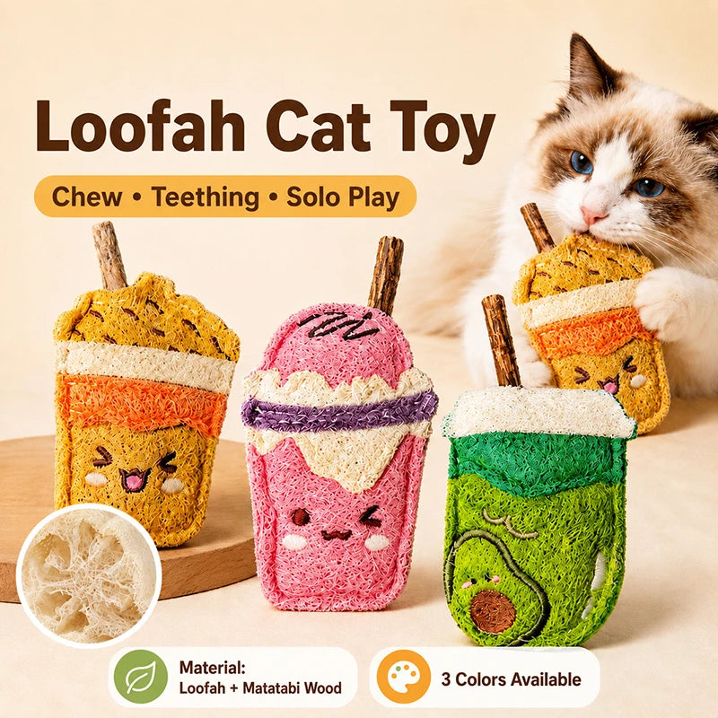 Loofah Cat Chew Toy with Matatabi Stick Natural Dental Cleaning Kitten Teething Toy Interactive Solo Play Pet Supplies