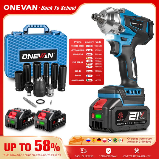 ONEVAN 1200N.M Torque Brushless Electric Impact Wrench 1/2 Inch Cordless Electric Wrench Power Tools For Makita 18V Battery Pin