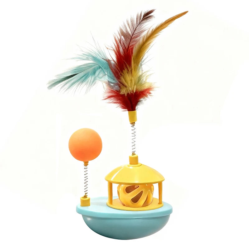 Interactive Cat Tumbler Toy with Bell Ball Funny Pet Feather Toy for Cats Kitten Turntable Toy Cat Accessories