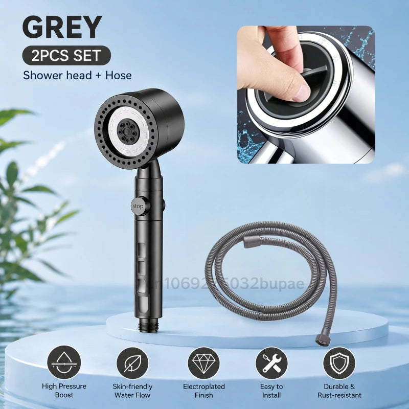 High Pressure Shower Head with Filter 3 Spray Modes Adjustable Large Flow One-Click Stop Water Saving Showerhead for Bathroom