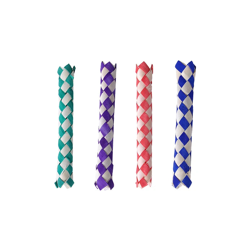 4PCs Bamboo Bird Chew Toys Woven Parrot Bite Toy Colorful Bird Cage Accessories for Budgies Cockatiels Parakeets Beak Grinding