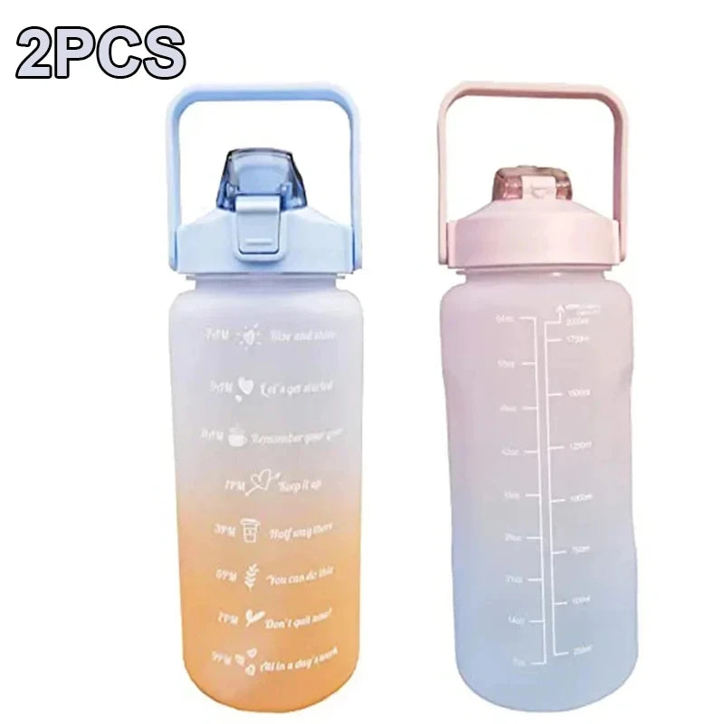 Water Bottle 2 Liter Stay Hydrated Motivated Leakproof Plastic Sport Bottle Reminder Times Sports Outdoor Fitness Office Indoor