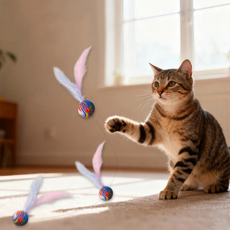 2pcs/set Cat Bouncy Balls Toy Interactive Pet Toy for Cats Kitten Funny Chasing Game Cat Feather Toys Cat Accessories