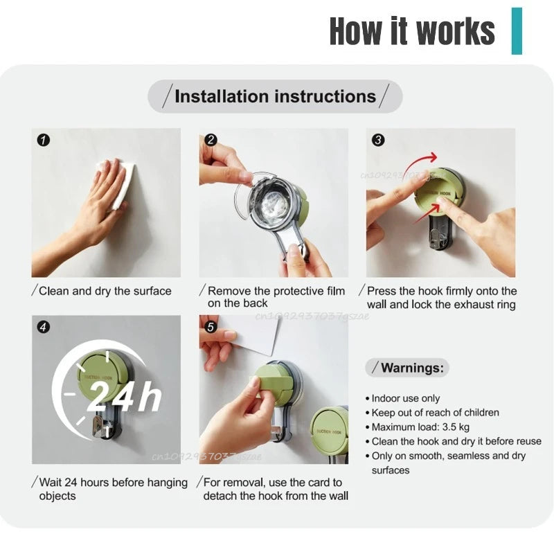 Vacuum Suction Hook Traceless No-Drilling Strong Hold Reusable Waterproof for Bathroom Kitchen Office Door Back Toilet Area