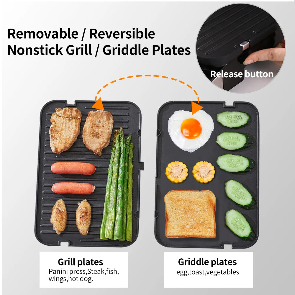 BioloMix 2000W Digitale Contactgrill met 180 graden open ontwerp, optionele wafelplaten voor panini, barbecue en meer