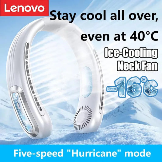 Lenovo Neck Hanging Fan Usb Charging Lazy Outdoor Portable Silent 5 Level Turbo Neck Bladeless Mini Fan Ultra Long Battery Life
