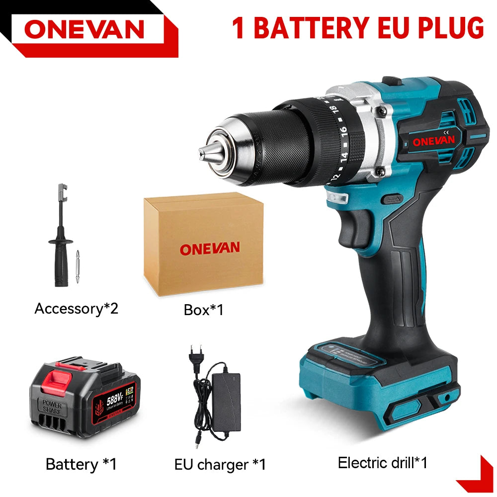 ONEVAN 13MM 650N.M Borstelloze Elektrische Slagboormachine 20+3 Koppel Elektrische Klopboormachine Elektrisch Gereedschap voor Makita 18V Accu