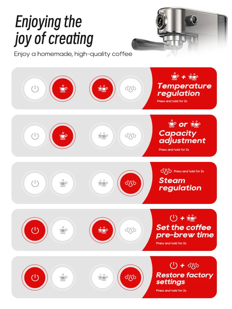 HiBREW 20Bar Halfautomatische Espressomachine Temperatuur instelbaar Koud/Warm Superdun Koffiezetapparaat Cappuccino H10B