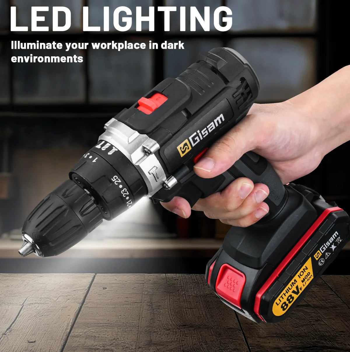 Gisam 25+3 Koppel Elektrische Boormachine Handheld Snoerloze Elektrische Schroevendraaier Multifunctioneel Houtbewerking Thuis Doe-het-zelf Elektrisch Gereedschap
