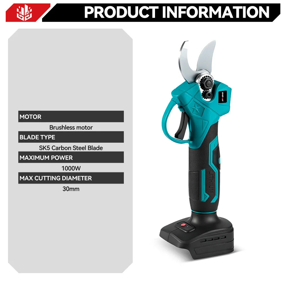 ONEVAN 30MM Brushless Electric Pruning Shear Cordless Fruit Tree Bonsai Electric Scissors Garden Tool For Makita 18V Battery Pin