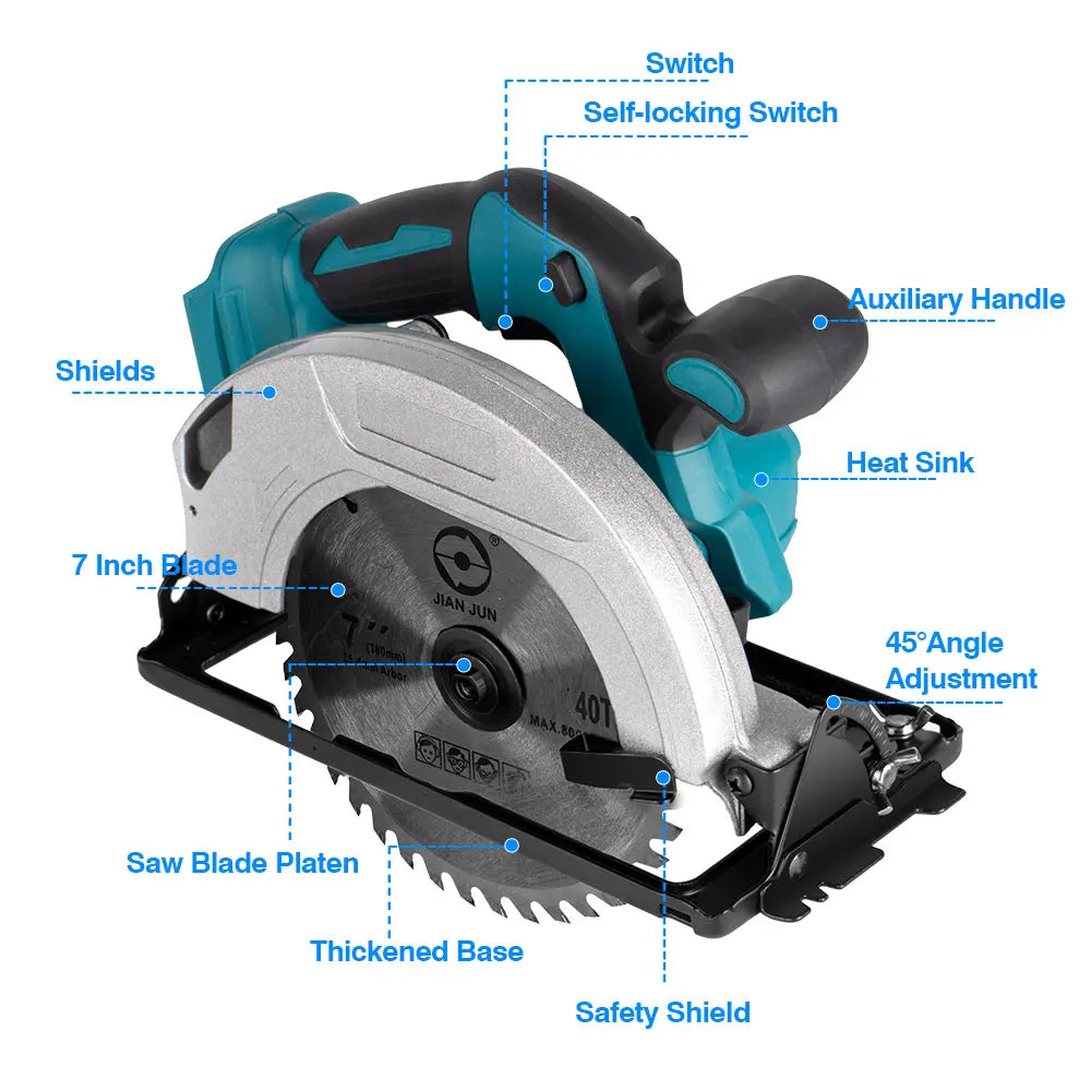 ONEVAN 7Inch Brushless Electric Circular Saw For Wood Cordless Circular Saw Woodworking Power Tools For Makita 18V Battery Pin