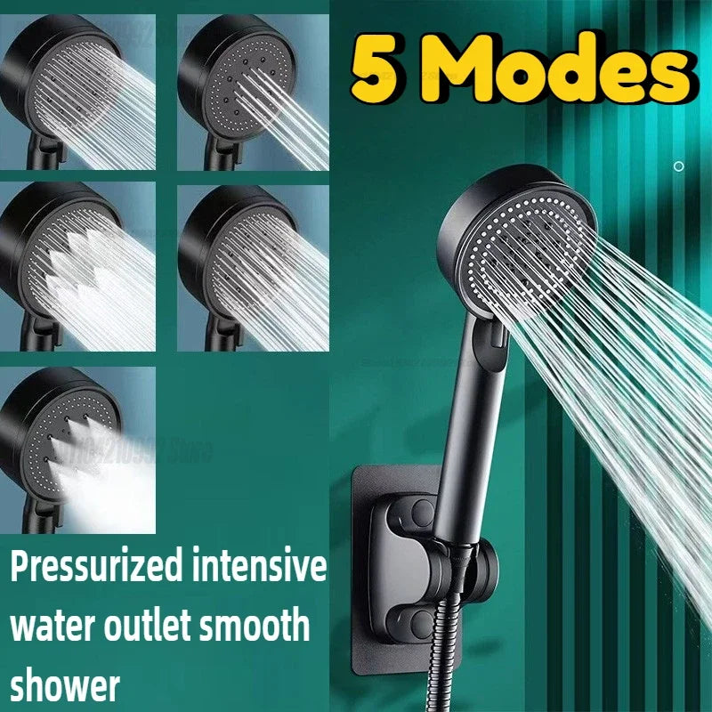 Shower Head with 5 Spray Modes, Adjustable Handheld Showerhead High-Pressure Water Saving Nozzle for Bathroom Plastic Material