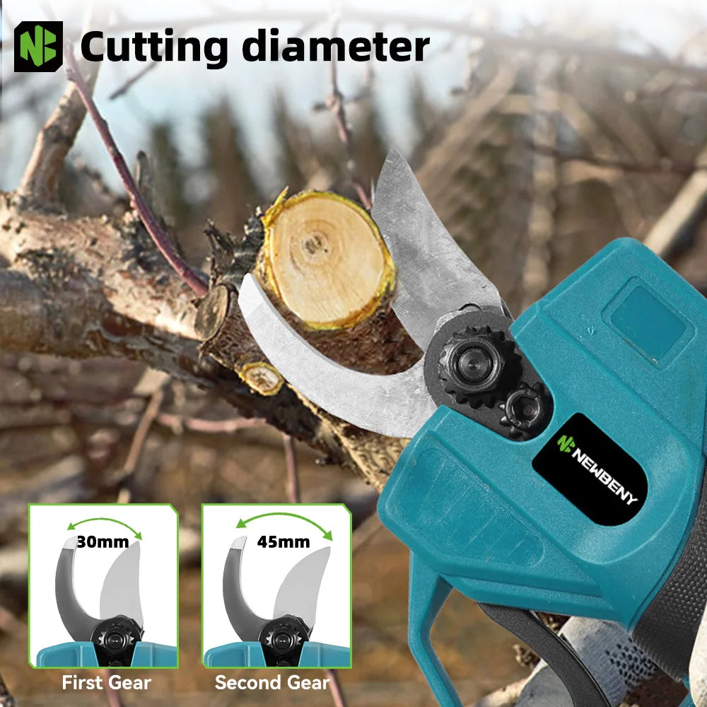 Sécateur électrique NEWBENY 30MM à 2 vitesses, outil de coupe sans fil pour branches d'arbres fruitiers, compatible avec batterie Makita 18V