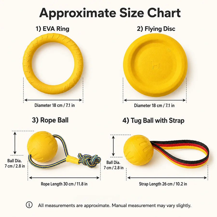 EVA Dog Toy Set Chew-Resistant Ring Flying Disc Rope Ball Tug Strap for Medium Large Dogs Indoor Outdoor Fetch Play Treat Holder