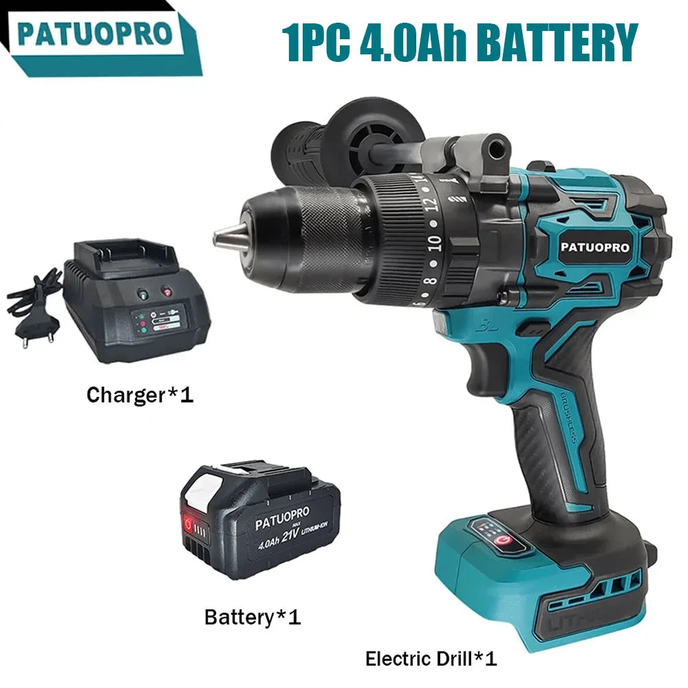Perceuse à percussion électrique sans balais 220 N.m, perceuse à main sans fil 13 mm, outil de forage à percussion 3 fonctions pour batterie Makita 18V