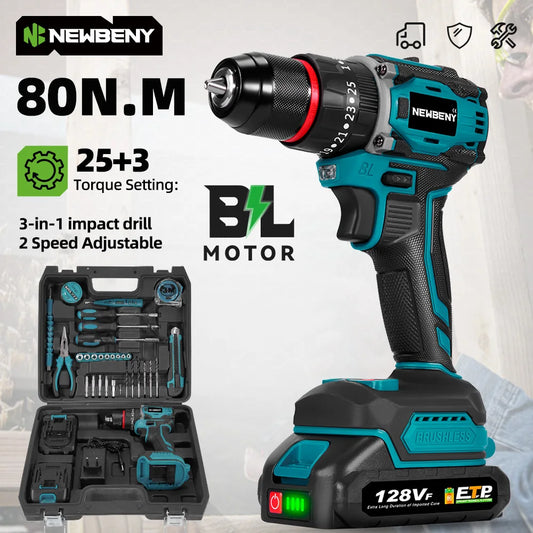 NEWBENY 25+3 Torque Brushless Electric Drill Cordless Multifunction Screwdriver Househeld DIY Power Tools For Makita Battery Pin