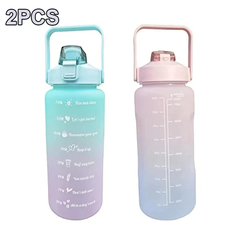 Water Bottle 2 Liter Stay Hydrated Motivated Leakproof Plastic Sport Bottle Reminder Times Sports Outdoor Fitness Office Indoor