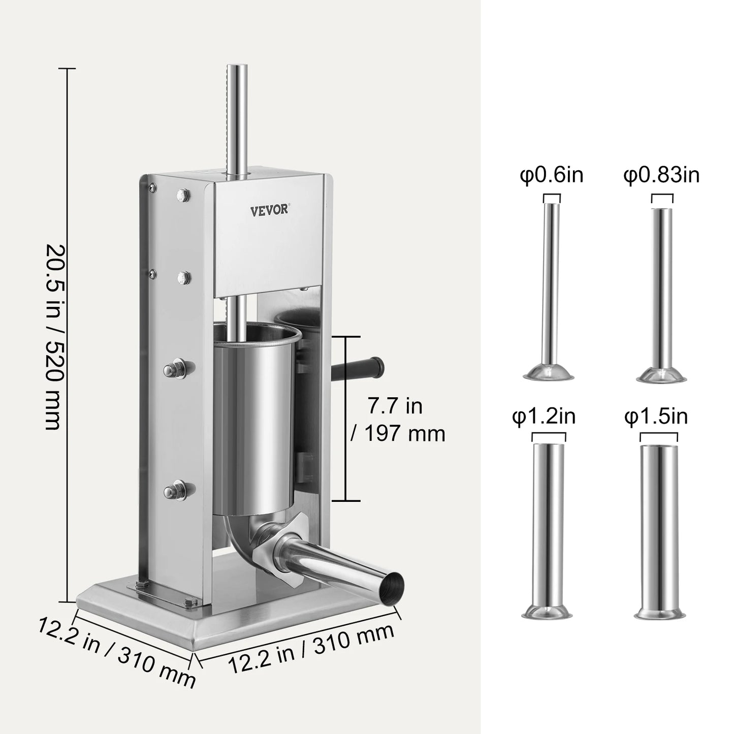SucceBuy 3 5 7 L Manual Sausage Stuffer Stainless Steel Making Sausage Vertical Maker with 5 Filling Funnels for Home Commercia