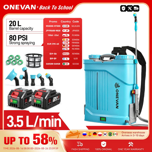 ONEVAN Electric Sprayer 20L High Capacity Yard Lawn Spraying 100PSI Irrigation Backpack Sprayer Tools For Makita 18V Battery Pin