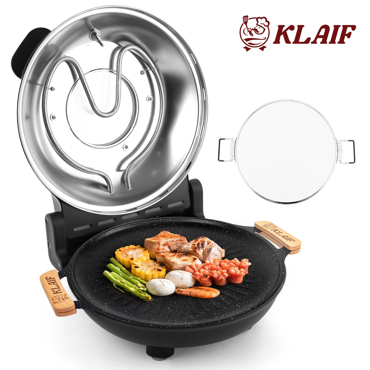 Dual Temp Control Pizza Oven with 420℃ Max Temp, 12" Pizza Stone & Mineral Stone Plate, Household Machine for Pizza and Steak