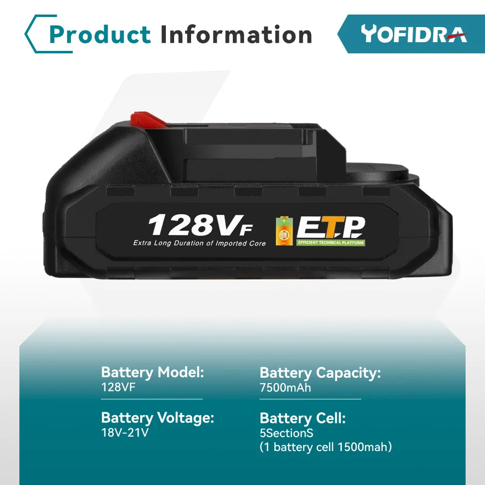 YOFIDRA 20V 18V oplaadbare 928vf 388vf 128vf 22500mAh lithium-ionbatterij met stekker voor vervangende accu van elektrisch gereedschap