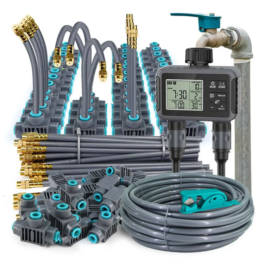 Dual Zone Independent Smart LCD Display Garden Watering Timer Atomization Spray Kit Mist Cooling System Irrigation Controllersmart garden watering timer