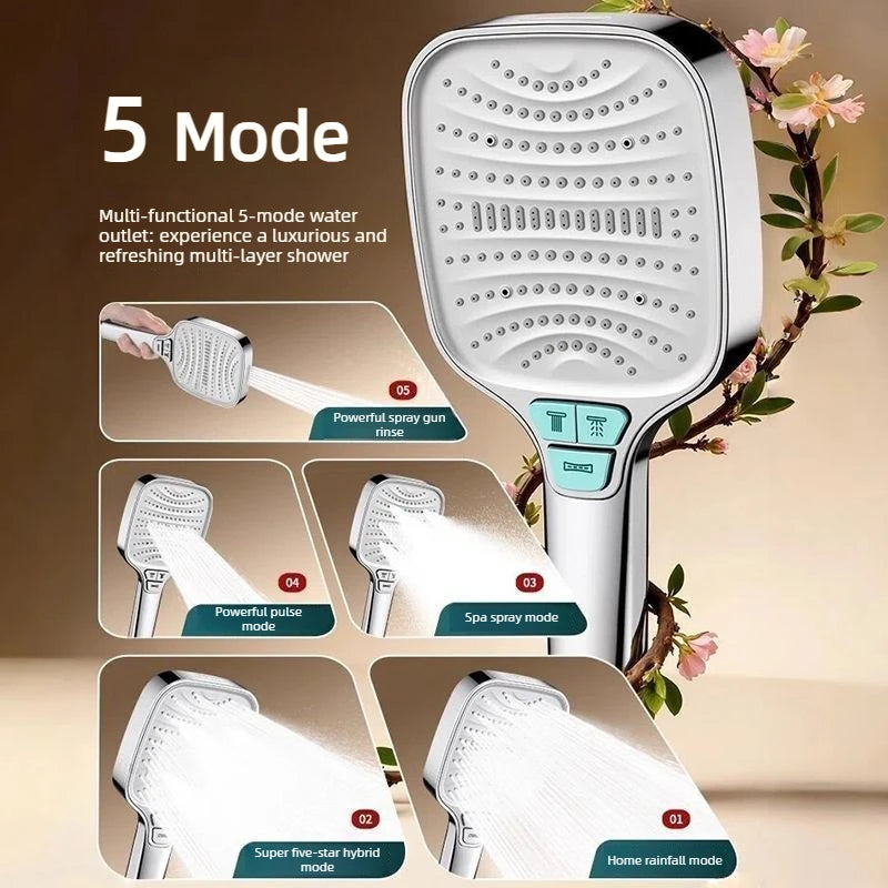 8 Modes Large Pressurized Shower Head Water Filter Antibacterial Shower Nozzle Purification Showerhead For Hotel Bathroom Use