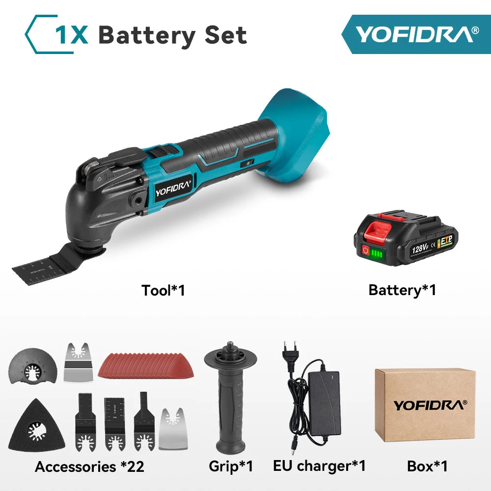 YOFIDRA 6 versnellingen snoerloze oscillerende multitool elektrische snij-, polijst- en trimmachine elektrisch gereedschap voor Makita 18-21V accu
