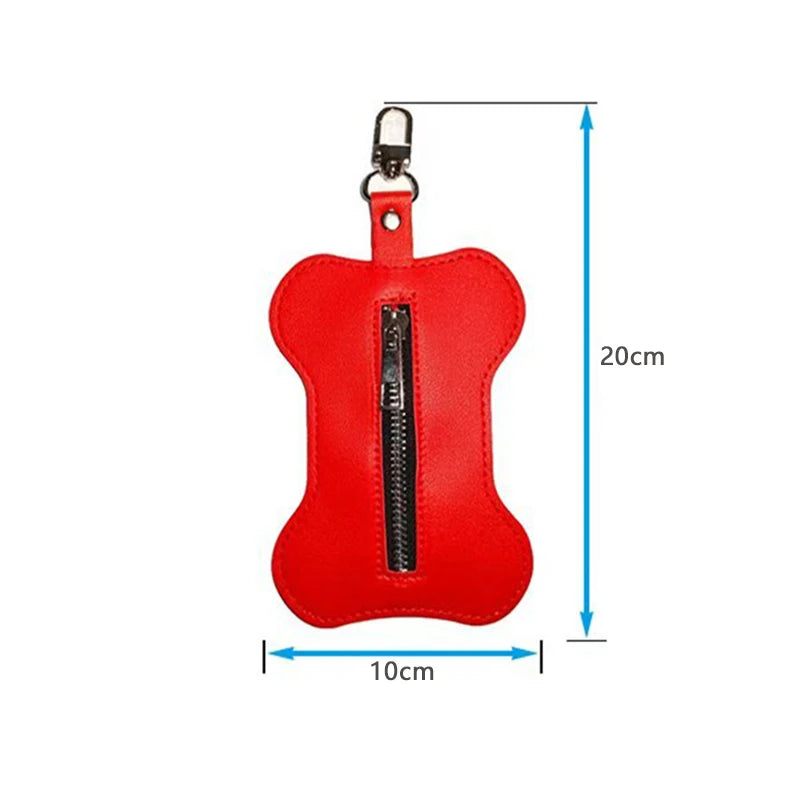 PU Portable Dog Poop Bag Holder Bone-shaped Pet Waste Bag Dispenser for Dogs Pet Trash Bags Dispenser with 1 Roll Poop Bag