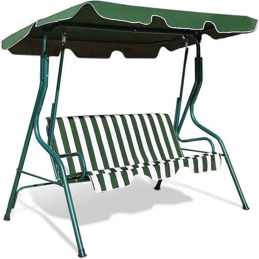 3 Seater Hollywood Swing Garden Swing with Adjustable Roof, Swing Bench, 172 x 110 x 154 cm (Green and White)