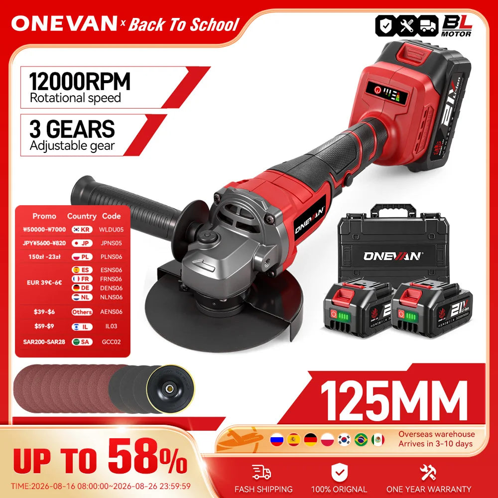 ONEVAN 125mm Brushless Electric Angle Grinder 2in1 M14 Cordless Cutting Polishing Woodworking Tool For Makita 18-21V Battery Pin