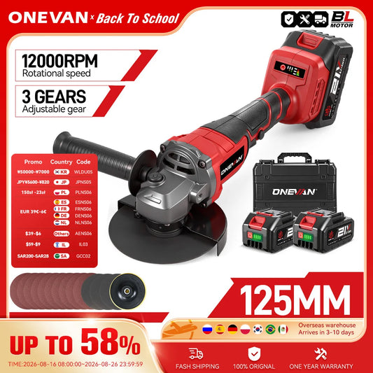 ONEVAN 125mm Brushless Electric Angle Grinder 2in1 M14 Cordless Cutting Polishing Woodworking Tool For Makita 18-21V Battery Pin