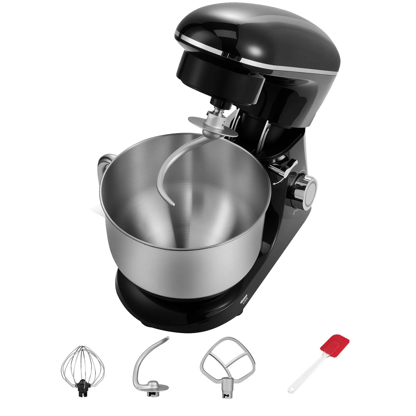 SucceBuy Stand Mixer Household Black 6 QT Dough Mixer with Stainless Steel Bowl Dough Hook Silicone Scraper for Baking & Mixing