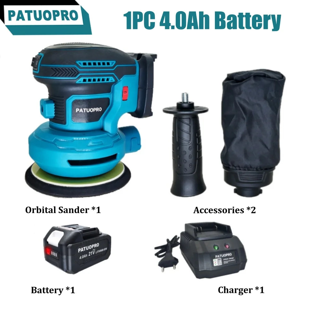 PATUOPRO Snoerloze elektrische excentrische schuurmachine met 6 snelheden, 125 mm, voor Makita 18V-accu