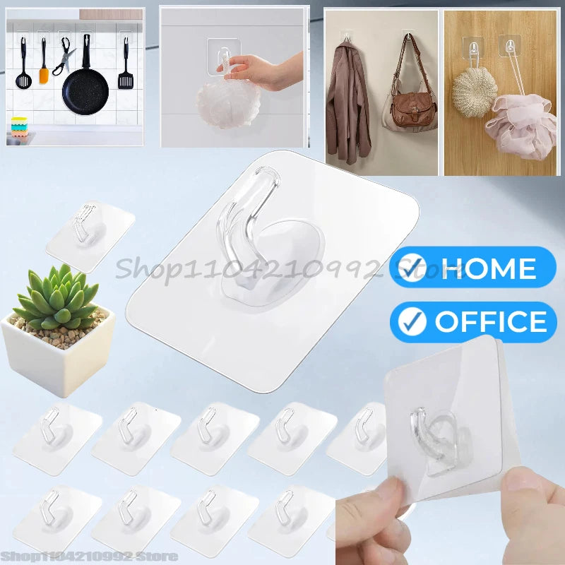 Strong Self Adhesive Hooks Heavy Duty Wall Hooks Transparent Hangers Door Key Towel Hook for Bathroom Kitchen  Wall Hooks