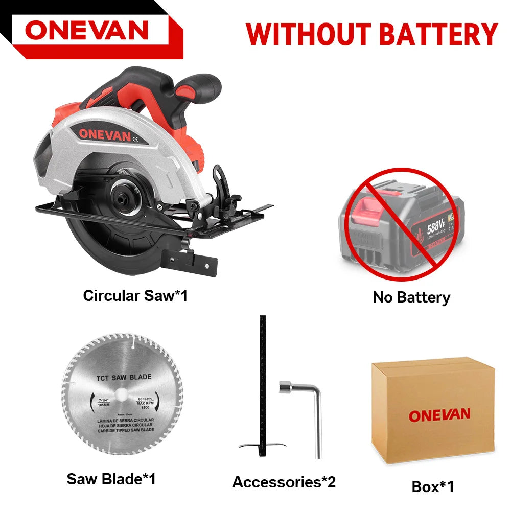 ONEVAN 4000W Brushless Electric Circular Saws 7Inch 185mm Cordless Electric Cutting Woodworking Tool For Makita 18V Battery Pin