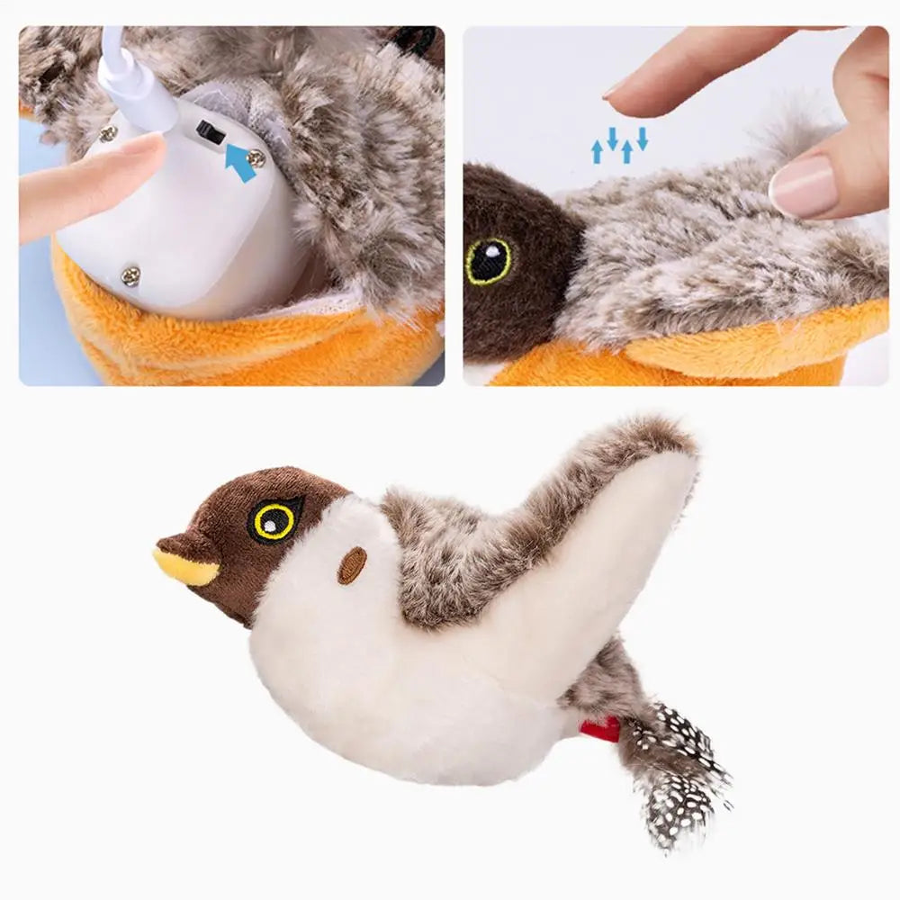 Cat Toy Bird Sparrow Catnip Toys Simulation Bird Toy Interactive Cat Toys Flapping Chirping Cat Enrichment Toys with 3 Modes USB