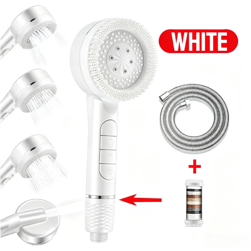 High Pressure Shower Head 4 Modes Handheld Body Brush Chlorine Removal Filter Large Flow Water Saving Showerhead for Bathroom