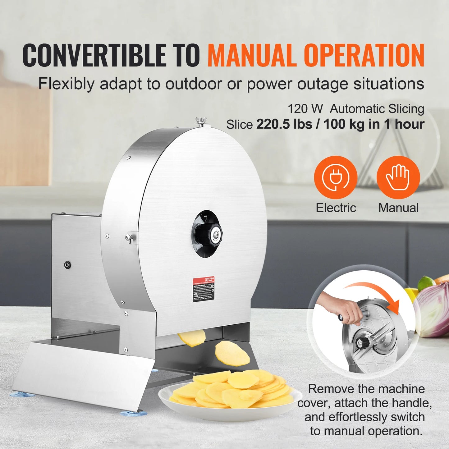 SucceBuy Electric Vegetable Slicer 0-12mm Thickness Adjustable Commercial Slicer Machine Convertible to Manual Food Cutter