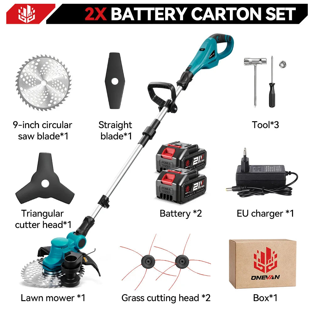 ONEVAN 9inch Brushless Electric Lawn Mower 36000RPM Grass Trimmer Foldable Cutter Garden Power Tool For Makita 18V Battery Pin