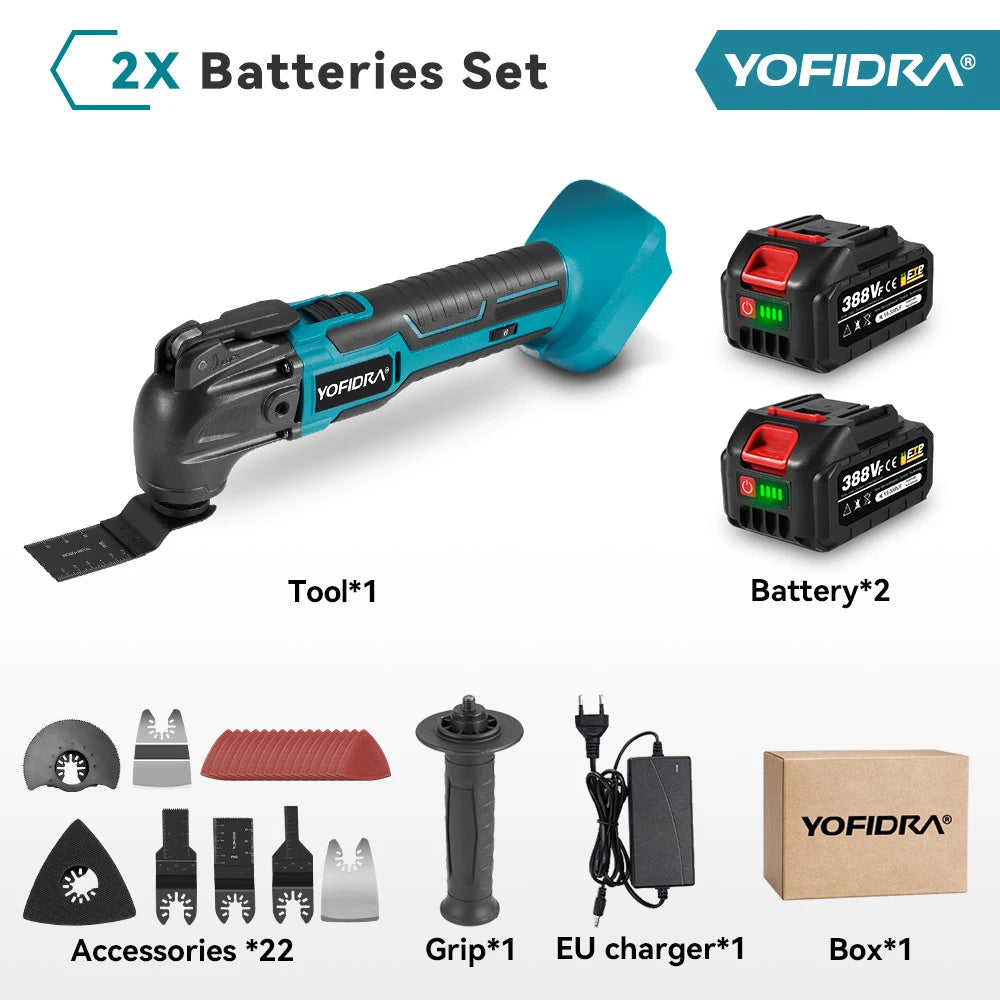 YOFIDRA 6-snelheden draadloze oscillerende multitool variabele multifunctionele elektrische machine met accessoires voor Makita 18V-batterij