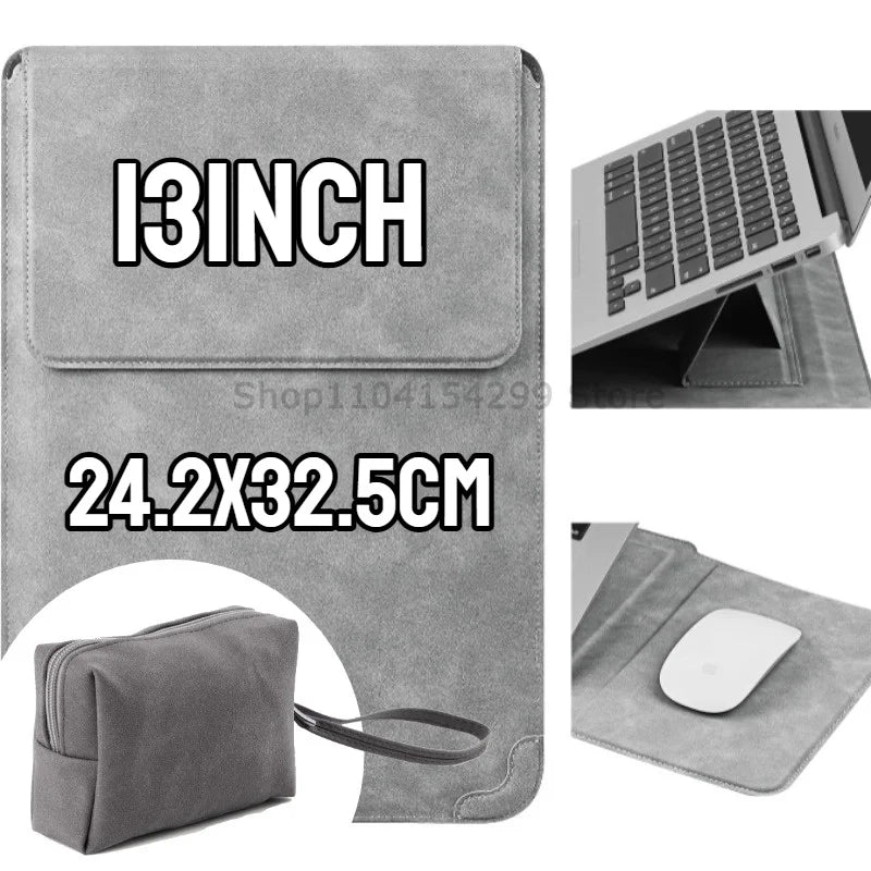Portable Leather Laptop Sleeve Case Bag for Macbook Air Pro 13 13.6 M4 Stand Notebook Case with Stand Men WomenCover