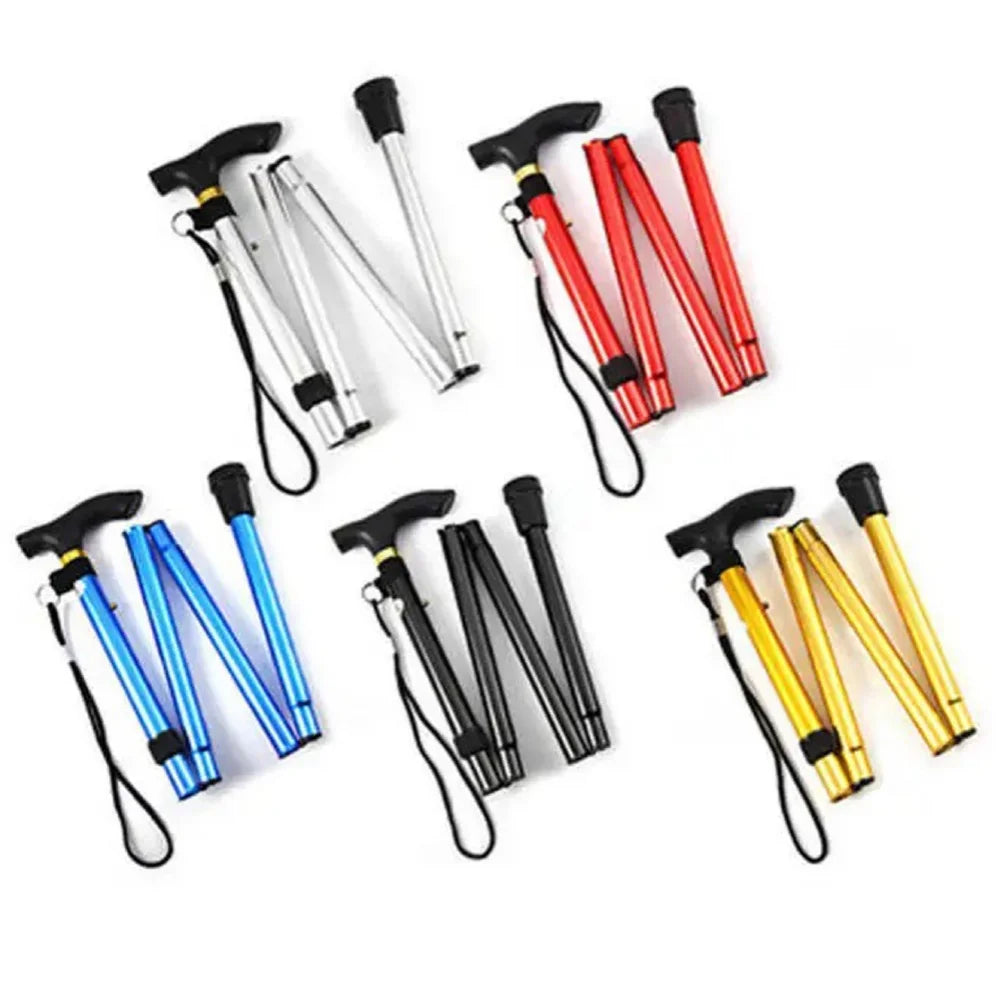 Foldable Walking Stick Lightweight 4-Section Hiking Crutches Non-Slip Telescopic Aluminum Baton For Trekking Hiking Travel