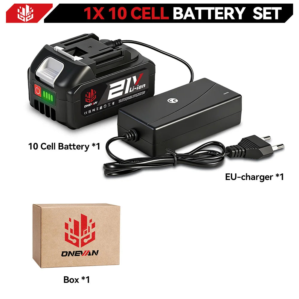 Batterie au lithium rechargeable ONEVAN 21V 22500mAh 15000mAh pour outils électriques sans fil, compatible avec les batteries Makita 18V