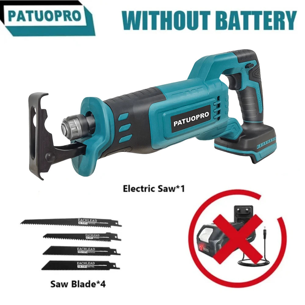 Cordless Brushless Reciprocating Saw Wood Metal PVC Pipe Cutting Power Tool With 4pcs Saw Blades For Makita 18V Battery
