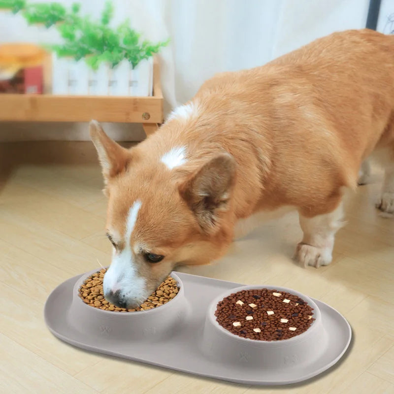 Non-slip Pet Dog Bowl Double Dog Feeder Silicone Pet Drinking Bowl for Small Medium Large Dogs Durable Puppy Slow Feeder